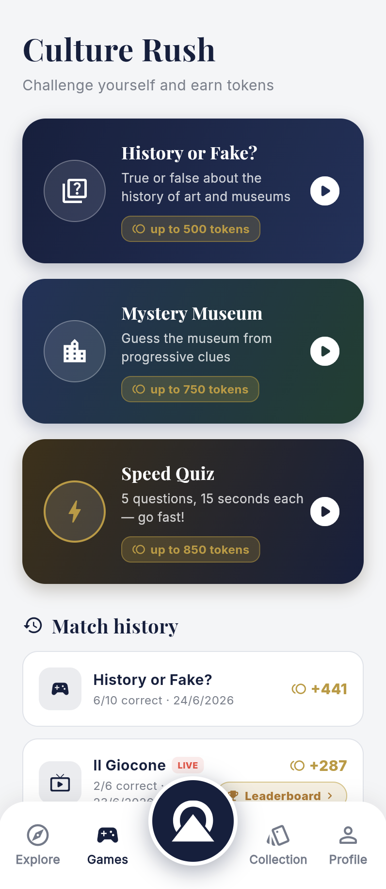 Mouseion app — culture games
